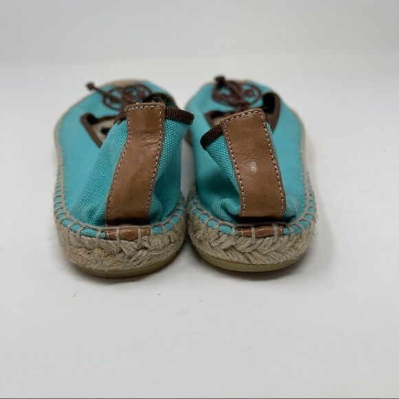 Tory Burch Logo Canvas Espadrilles Turquoise Women’s Size 8 - Picture 6 of 9